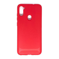 Силиконовый чехол NONAME для SAMSUNG Galaxy A11/M11, Carbon, глянцевый, рифленый, красный