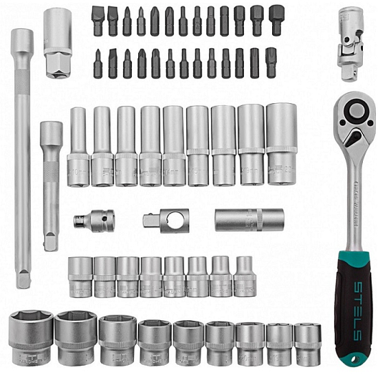 Набор инструментов, 1/2", CrV, пластиковый кейс 60 предметов// Stels 14103