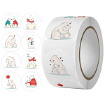 Наклейка бумага "Белые медведи" d=2,5 см 500 шт в рулоне 3х6,5х6,5 см   7889157