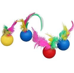Игрушка для кошек "Рифлёный шар с пером", 3,5 см,по 2шт 2868011