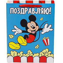 Пакет подарочный "Поздравляю!", Микки Маус, 31х40х11,5 см
