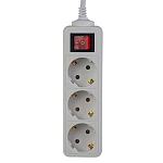 Сетевой удлинитель 3.0м PERFEO POWERMATE, белый, 3 розетки, с кнопокой (PF-PM-3/3,0-W)10А