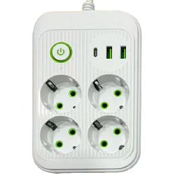 Сетевой фильтр  2.0м DREAM A6, белый, 2USB+Type-C 4 розетки 10А (181364)