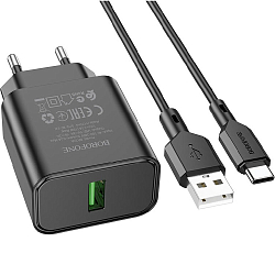 Сетевое ЗУ 1USB BOROFONE BA72A Spring, Type-C, черный, QC3.0
