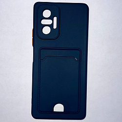 Силиконовый чехол BUTTON для Xiaomi Redmi NOTE 10 PRO темно-синий с карманом для пластиковых карт