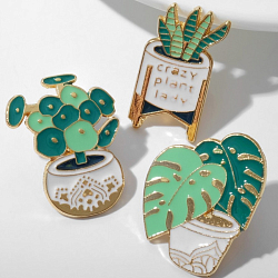 Набор значков (3шт) "Растения", цвет бело-зелёный в золоте 7077736