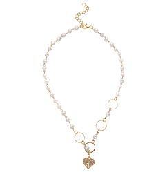 Колье с жемчугом «Сердце» в круглых звеньях, d=0,6см, цвет белый в золоте, 36 см   9690840