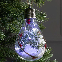 Ёлочный шар «Ветка ели», батарейки, 5 LED, свечение белое