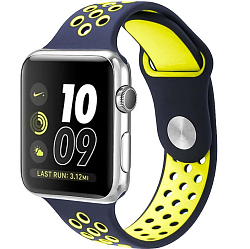 Силиконовый ремешок NIKE BAND 42/44/45/49mm, № 26_темно-синий & салатовый