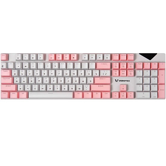 Клавиатура VOROTEX K104S Blue Switch, Белый,розовый