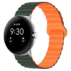 Силиконовый ремешок WB32 Универсальный 20мм на магните (dark green/orange)