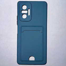 Силиконовый чехол BUTTON для Xiaomi Redmi NOTE 10 PRO (2021) серый , с карманом для пластик карт