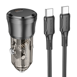 Авто 1Type-C BOROFONE BZ24 Clever,  черный,  кабель Type-C - Type-C, QC3.0