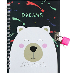 Записная книжка Мишка белый 45 л, на замке 17,8х13см 10549439