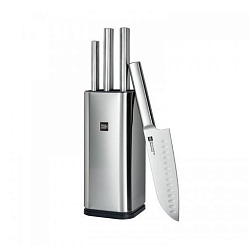 Набор стальных ножей Xiaomi (Mi) HuoHou Stainless Steel Kitchen Knife Set (HU0095), (3 ножа + ножницы + подставка), серебристый