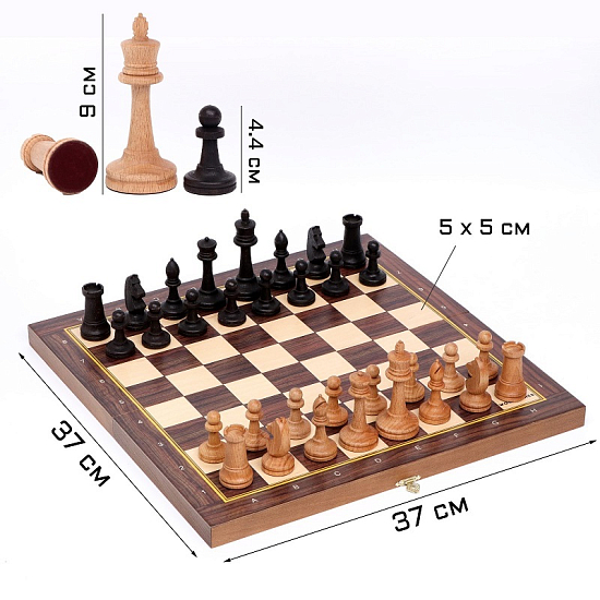 Шахматы "Баталия", утяжеленные, из массива букаовые, (король h-9 см, пешка h-4.4 см), доска 37 х 37