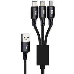 Кабель USB <--> Lightning/MicroUSB/Type-C  1.0м ISA BX-31 черный, 5A