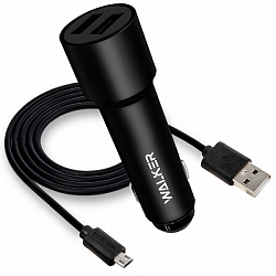 Автомобильное зарядное устройство WALKER WCR-22 2USB 2.4A microUSB черное