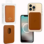 Кошелек для карт Leather Wallet Golden Brown iPhone 12-15 Pro Max (Анимация NFC Clear) с лого