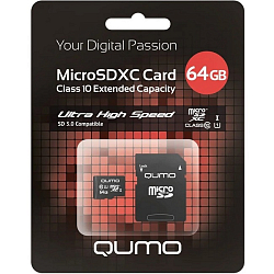 Micro SD 64Gb Qumo Class 10 UHS-I с адаптером SD