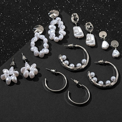 Серьги набор 6 пар "Жемчужные" с кольцами, цвет белый в серебре   7514898