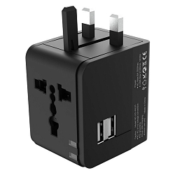 Переходник универсальный XO WL01, 2USB, 3 вилки(UK,EU,US), чёрный