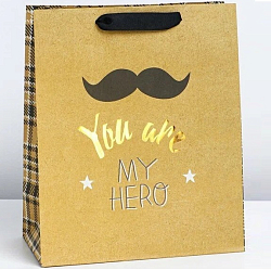 Пакет подарочный крафтовый вертикальный, упаковка, You are my hero, ML 23 х 27 х 11.5 см