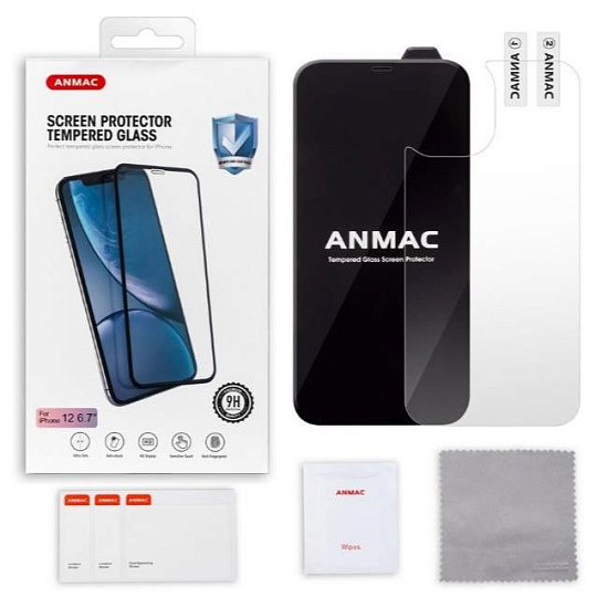 Противоударное стекло ANMAC для iPhone 12 Pro Max черное + пленка назад