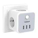 Сетевой разветвитель 3гн. TESSAN TS-301-DE, 3USB, серый