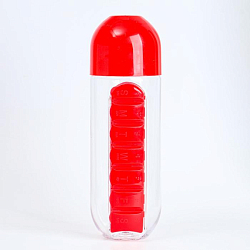 Бутылка для воды 700 мл, с таблетницей, красный   7403316