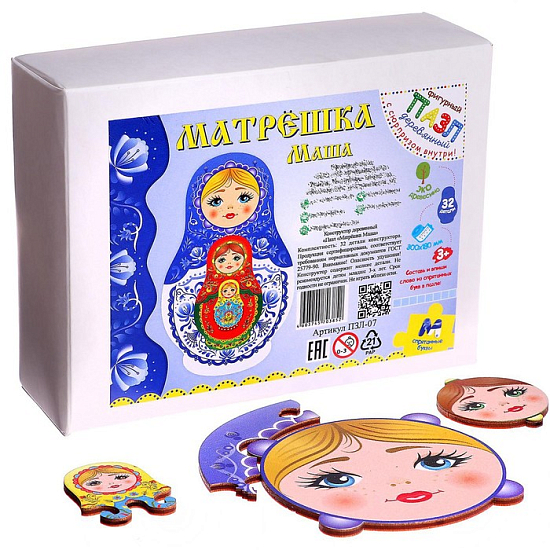 Пазл-конструктор деревянный «Матрёшка Маша» 7364620