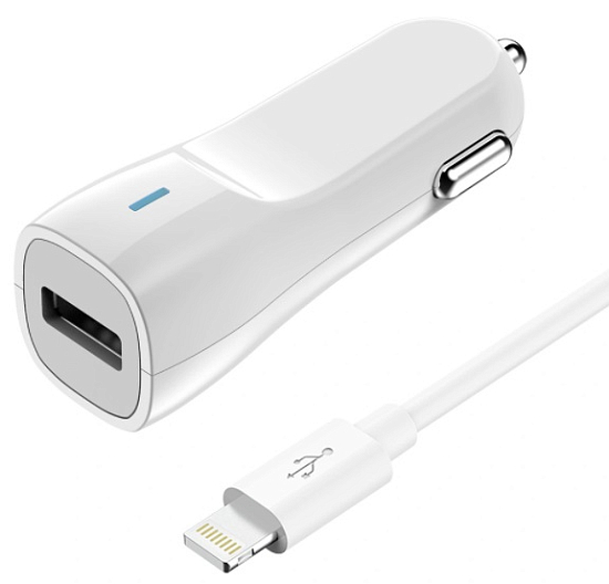 Авто ЗУ 1USB 1.2A OLMIO Lightning белое (038636)