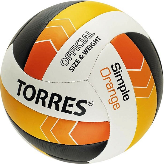 Мяч волейбольный TORRES Simple Orange, размер 5, синтетическая кожа (ТПУ), машинная сшивка, бутиловая камера, бел-г