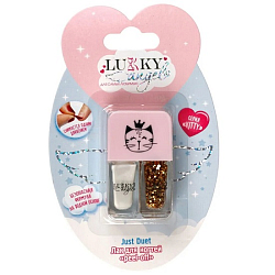 Двойные лаки для ногтей Lukky Angel Just Duet кол-я Kitty, зефирно-перламутровый и золотой с блестками, блистер, 2 по 4 мл 