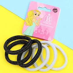 Резинка для волос "Переливы" (набор 6 шт) блеск, 4,5 см, чёрно-белый 5133082