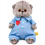 Мягкая игрушка Кот Басик baby в голубом комбинезоне с сердечком 18 см (BB-155)