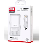 Сетевое ЗУ 1USB/Type-C 3A XO L90A, PD20W+QC18W, Lightning, белый