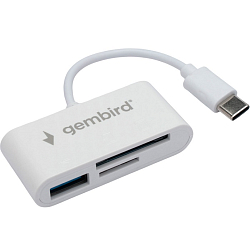 Картридер GEMBIRD FD2-MSD-2, белый, 3в1: SD, TF (MicroSD), USB2.0, кабель 10см