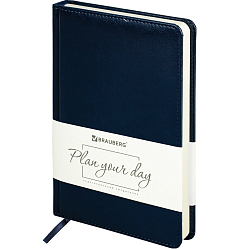 Ежедневник BRAUBERG недатированный А5 138х213мм Imperial под кожу, 160л, темно-синий, 123413