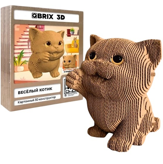 Картонный 3D конструктор QBRIX Весёлый котик