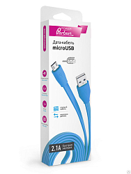 Кабель USB <--> microUSB  1.0м OLMIO плоский, голубой