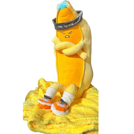 Игрушка мягкая с пледом "Банан" желтый