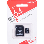 Micro SD 64Gb Smart Buy Class 10 UHS-I с адаптером SD (SB64GBSDCL10-01)