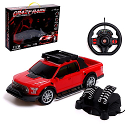 Машина радиоуправляемая RACE, 1:16, педали и руль, работает от батареек, цвет красный