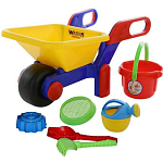 Набор №544: тачка №4, ведро большое, ситечко, лопата №6, грабли №6, формочка "Пирожное", лейка малая №4