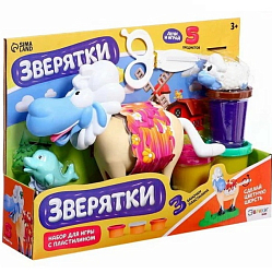 Набор для игры с мягким пластилином «Зверятки», 3 баночки с массой для лепки, 5 предметов