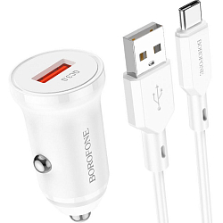 Авто ЗУ 1USB BOROFONE BZ18, QC,FCP,AFC, Type-C, белый, мятая упаковка