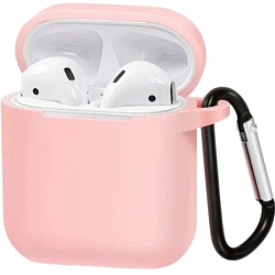 Силиконовый чехол SILICONE CASE для Airpods 1/2, №07_розовый песок, с карабином
