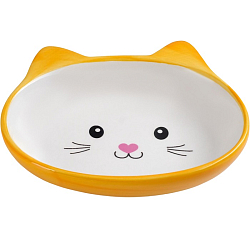 Миска керамическая «Кошачья мордочка» 200 мл - 14×12×3.5 см, жёлтая/белая