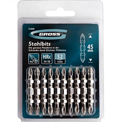 Набор бит двустор. РН2-РН2 х 45, сталь S2, 10шт. GROSS арт.11209